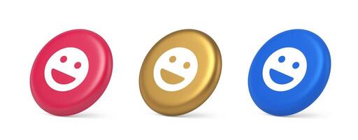 Smiley emotcircle icon comic face emoji button laughing social network reaction happy 3d isometric circle icon vector