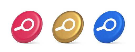 Browsing internet searching button magnifying glass analyzing information 3d realistic isometric circle icon vector