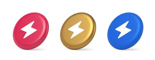 Charge power lightning button electricity thunderbolt arrow 3d realistic isometric circle icon vector