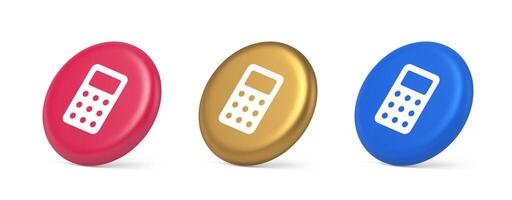 Calculator button mathematical number counting web application design 3d realistic isometric circle icon vector