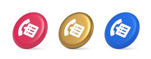 Phonebook handset important contact list info button phone call communication 3d isometric circle icon vector