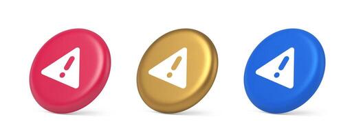 Exclamation point triangle button attention advice mark important information 3d isometric circle icon vector