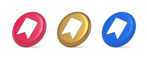 Bookmark tag flag button book reading document learning remember web app 3d realistic isometric circle icon vector