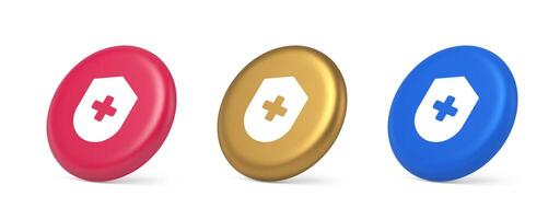 Medical secure shield check plus button approval confidential medicine protection 3d isometric circle icon vector