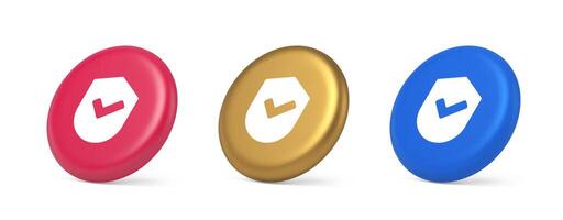 Done checkmark shield button success protection approved password web app 3d realistic isometric circle icon vector