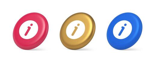 Info button information character FAQ question answer help support web app 3d realistic isometric circle icon vector