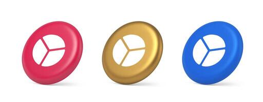 Chart pie three section button financial presentation business analyzing web app 3d isometric circle icon vector