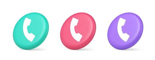 Helpline hotline call center phone handset button 3d realistic isometric circle icon vector