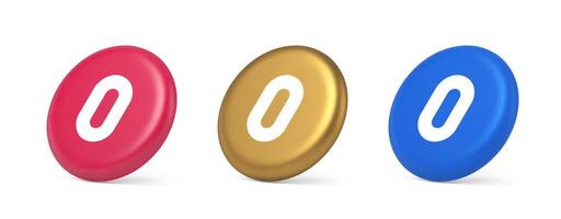 Zero character number button digital sign for math counting cyberspace communication 3d isometric circle icon vector