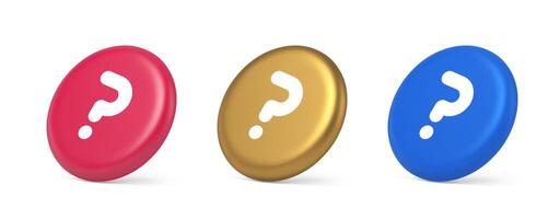 Question mark button advise attention answer FAQ point internet info support 3d isometric circle icon vector