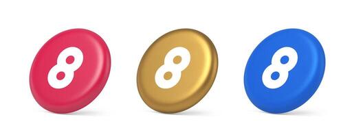 Eight number button mathematic counting calculator web application 3d realistic isometric circle icon vector