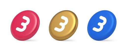 Three number button internet communication texting message character 3d realistic isometric circle icon vector