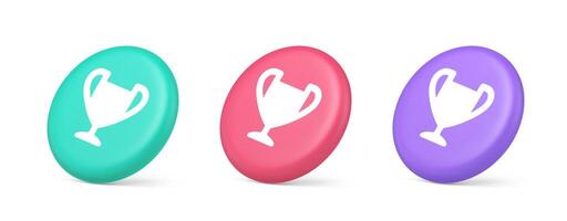 Cup trophy award best win achievement button first place game online connection 3d isometric circle icon vector