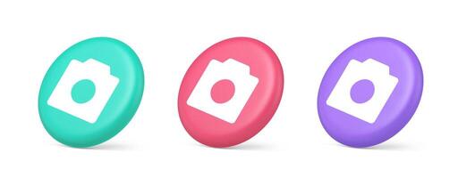 Photo camera multimedia content creation button optical lens zoom device 3d isometric circle icon vector