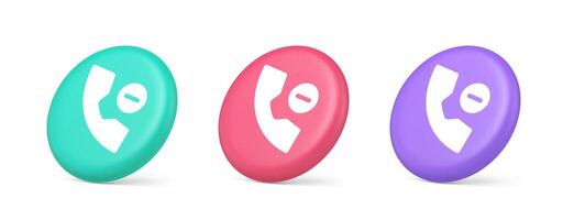 Phone call delete contact communication button voice conversation web interface app 3d isometric circle icon vector