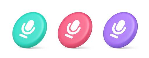 Microphone sound live recording button web app design radio music broadcasting 3d isometric circle icon vector
