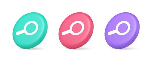 Browsing internet searching button magnifying glass analyzing information 3d realistic isometric circle icon vector