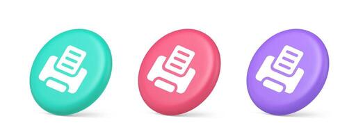 Printer machine device for paper document print button ink printout technology 3d isometric circle icon vector