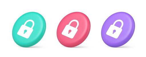 Padlock locking web access button password security protection safe encryption 3d isometric circle icon vector