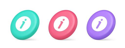 Info button information character FAQ question answer help support web app 3d realistic isometric circle icon vector