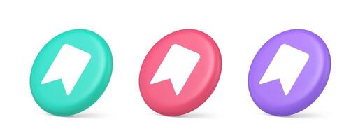 Bookmark tag flag button book reading document learning remember web app 3d realistic isometric circle icon vector