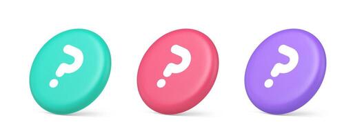 Question mark button advise attention answer FAQ point internet info support 3d isometric circle icon vector