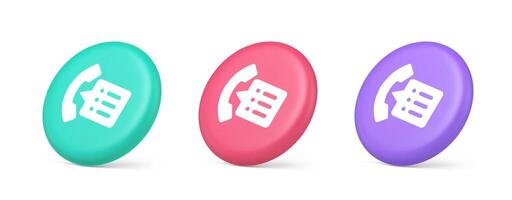 Phonebook handset important contact list info button phone call communication 3d isometric circle icon vector