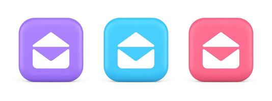 Email open envelope letter received incoming message button 3d realistic icon vector