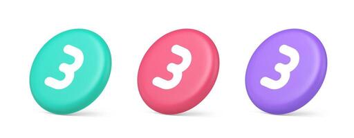 Three number button internet communication texting message character 3d realistic isometric circle icon vector