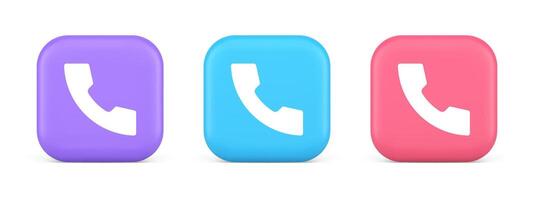 Helpline hotline call center phone handset squared button 3d realistic icon vector