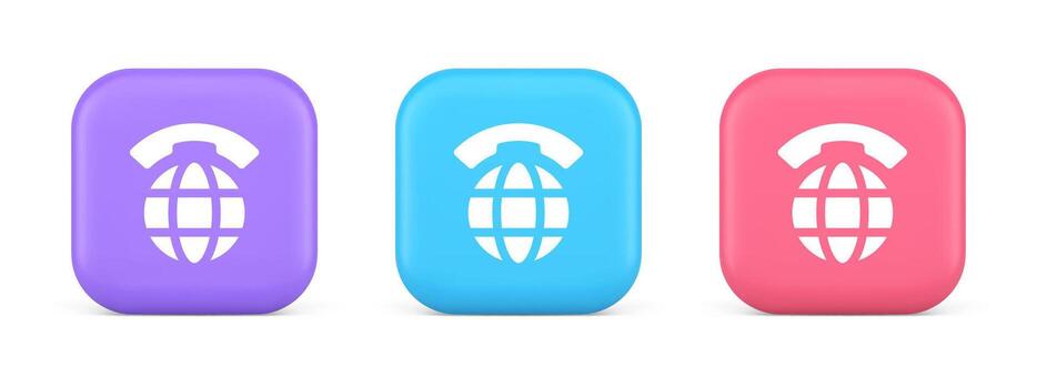 Global communication internet call connection button planet with handset 3d realistic icon vector