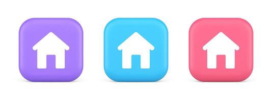 Home page button house web symbol cyberspace application interface 3d realistic icon vector