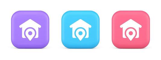 House location GPS route button distance navigation map pin pointer address direction 3d icon vector