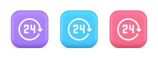 24 hours circle arrow button always available assistance service 3d realistic icon vector