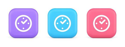 Watch time control button alarm clock deadline checking web app design 3d realistic icon vector