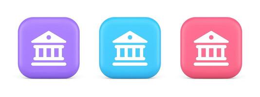 Museum antique building columns button gallery mythology civilization house 3d realistic icon vector