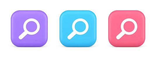 Browsing internet searching button magnifying glass analyzing information 3d realistic icon vector