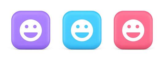 Smiley emoticon comic face emoji button laughing social network reaction happy 3d icon vector