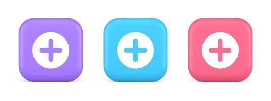 Plus add button mathematical addition symbol 3d realistic icon vector