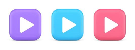 Play button triangle right arrow multimedia content player web app design 3d realistic icon vector