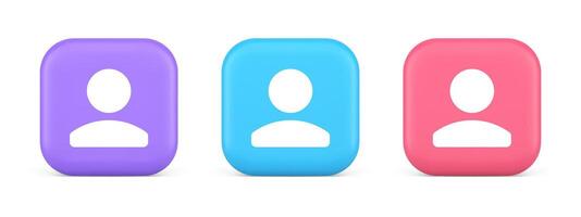 User person human contact button cyberspace account information web app 3d realistic icon vector