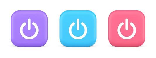 Shutdown turn on off button energy switch power start stop web app design 3d realistic icon vector