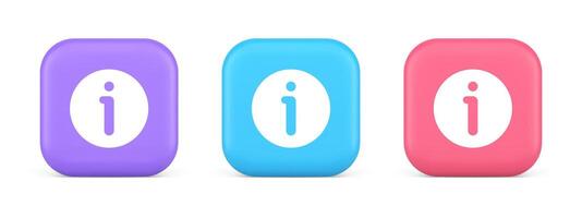 Info button information character FAQ question answer help support web app 3d realistic icon vector
