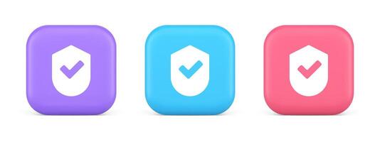 Done checkmark shield button success protection approved password web app 3d realistic icon vector