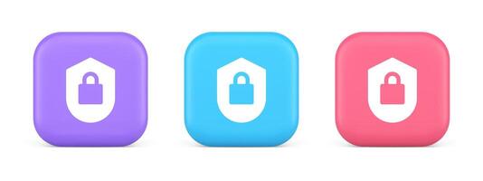 Lock shield security button privacy blocked password service web app 3d realistic icon vector