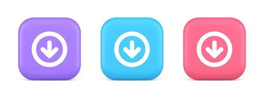 Down arrow circle frame button web interface pointer navigation app 3d realistic icon vector