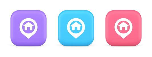 House map pin location button navigation panel web app GPS network pointer 3d realistic icon vector