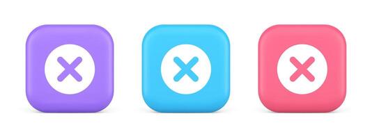 Cross button cancel reject decline negative forbidden fail 3d realistic icon vector