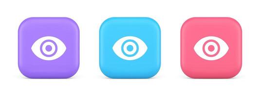 Eye button visibility searching optical lens web application 3d realistic icon vector