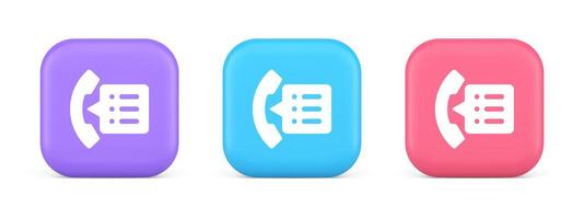 Phonebook handset important contact list info button phone call communication 3d icon vector